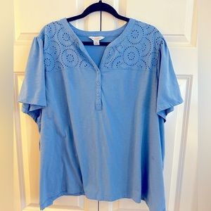 Liz Claiborne blue eyelet trim t shirt top size 4X
